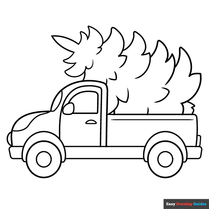 Truck with christmas tree coloring page easy drawing guides