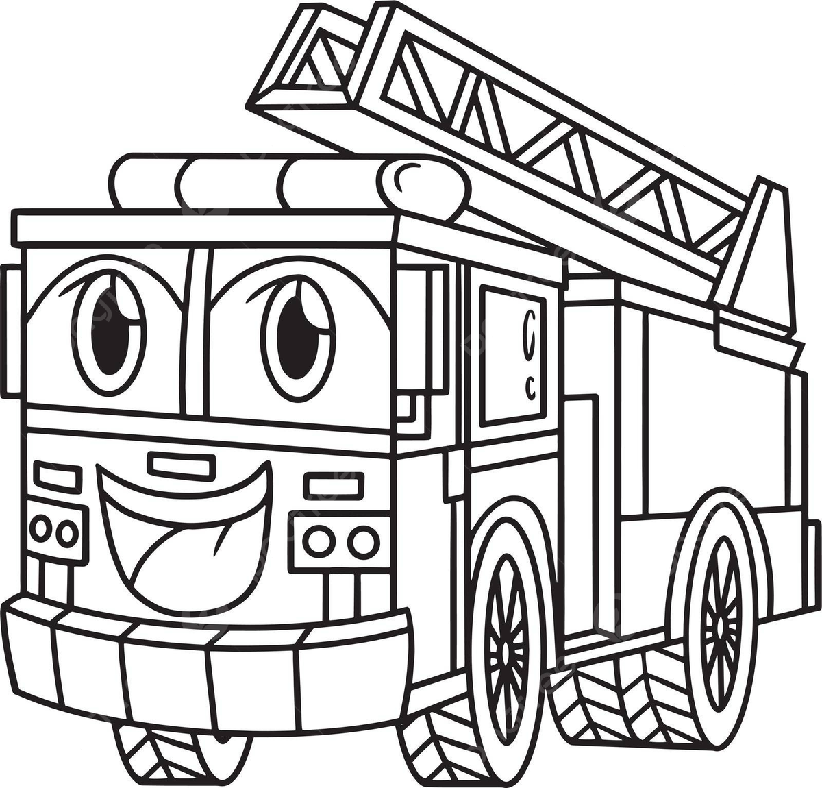 Kidfriendly coloring page fire truck vehicle with adorable face vector fire drawing truck drawing face drawing png and vector with transparent background for free download