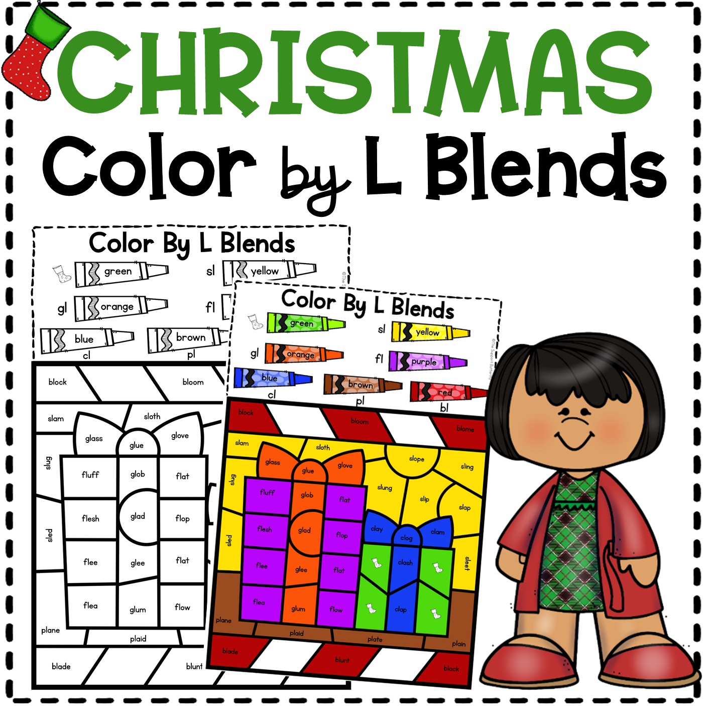 Christmas activities color by l blends made by teachers