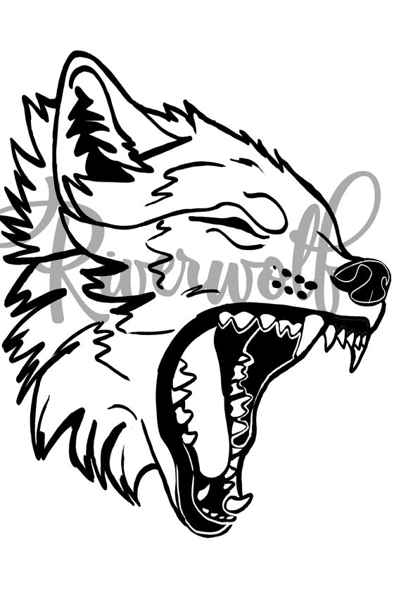 Snarling wolf outline color svg wolf yawn wolf svg wolf clipart wolf files for cricut wolf png wolf