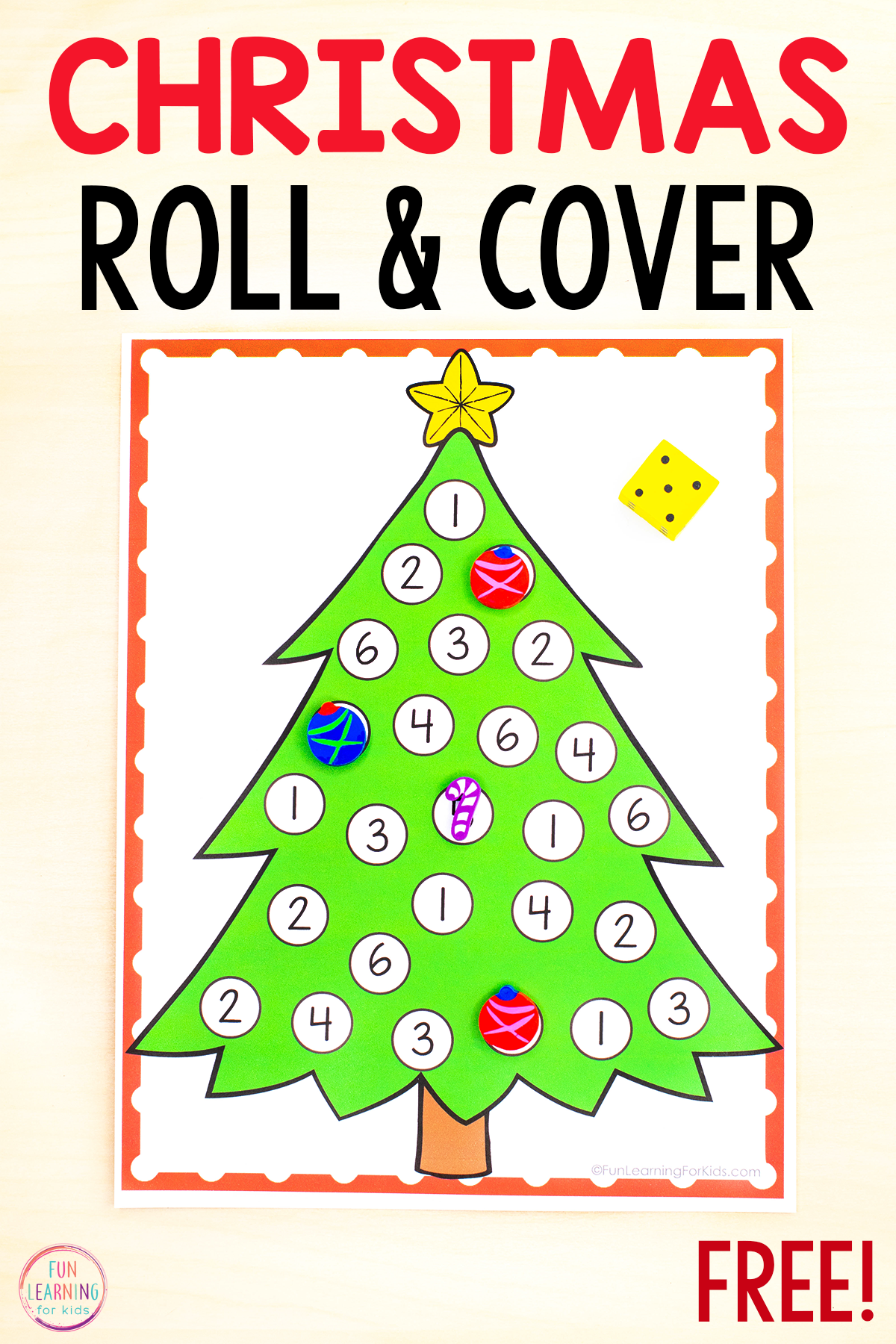 Christmas tree roll and cover number printable mats