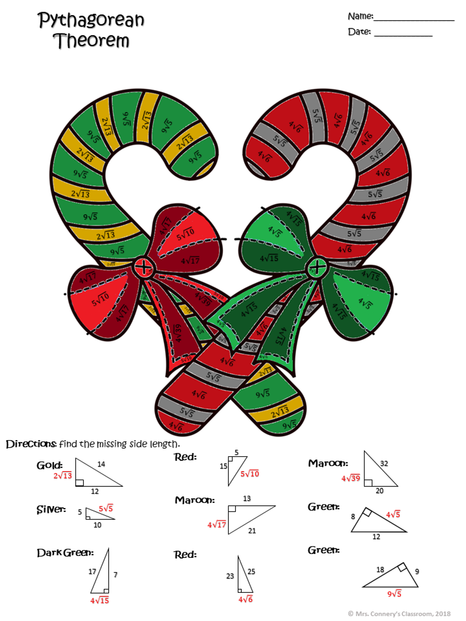 Christmasholiday geometry color sheets congruence pythagorean thm etc