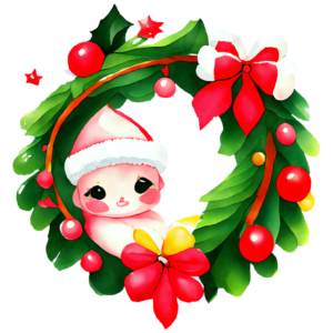 Download festive christmas wreath with red and green ribbon and ornaments png online