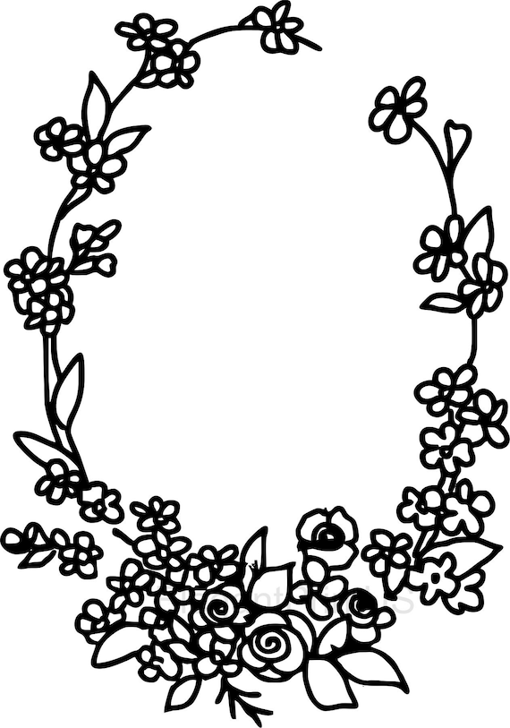 Forget me not roses clip art outline floral frame png oval wreath botanical graphics