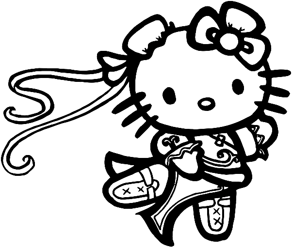 Hello kitty chun li street fighter coloring page