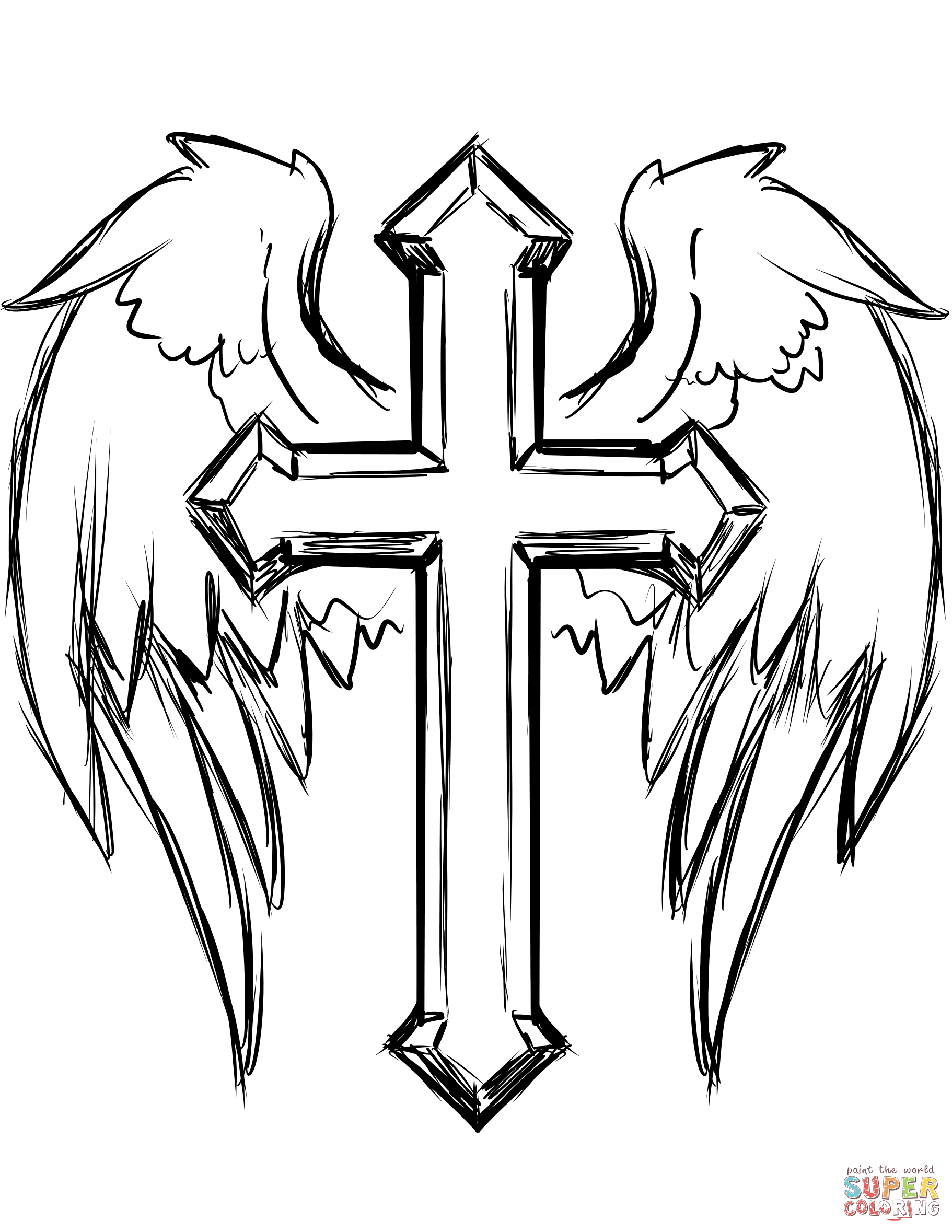 Cross with wings coloring page free printable coloring pages