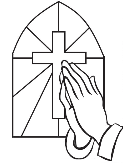 Church window praying hands coloring page