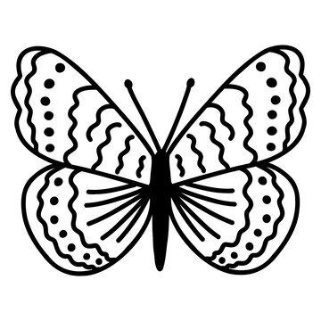 Dibujado a mano garabato mariposa vector dibujo ilustraciãn contorno negro arte de insecto para diseão web icono imprimir pãgina para colorear vector premium