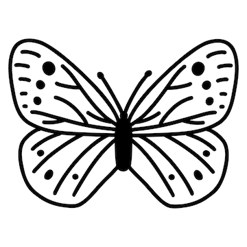 Dibujado a mano garabato mariposa vector dibujo ilustraciãn contorno negro arte de insecto para diseão web icono imprimir pãgina para colorear vector premium