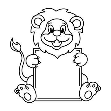 Premium vector board template with cute lion cartoon characters vector illustration for kids coloring book