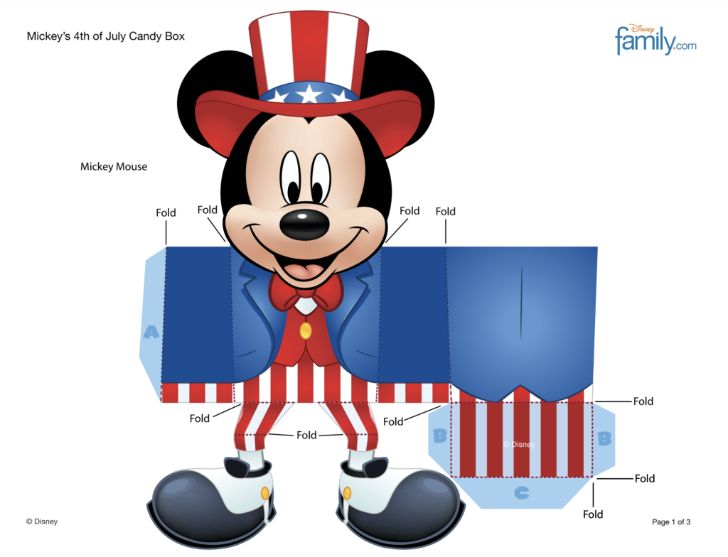 Free printable mickey mouse th of july candy box activity