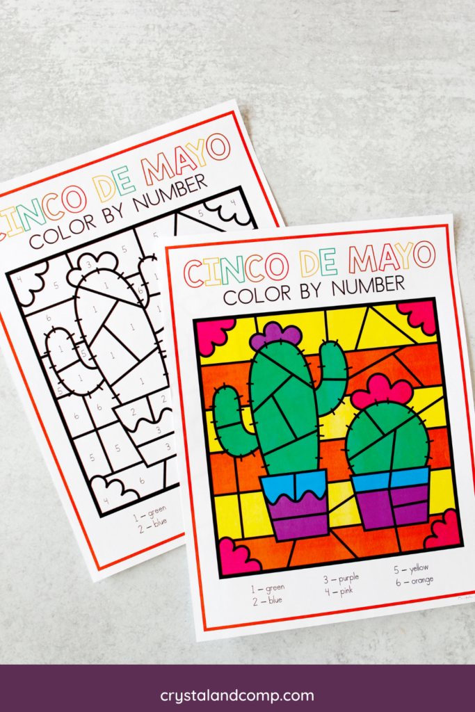 Cinco de mayo color by number printables