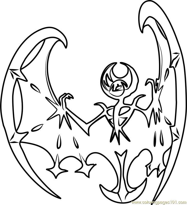 Lunala pokemon sun and moon coloring page for kids