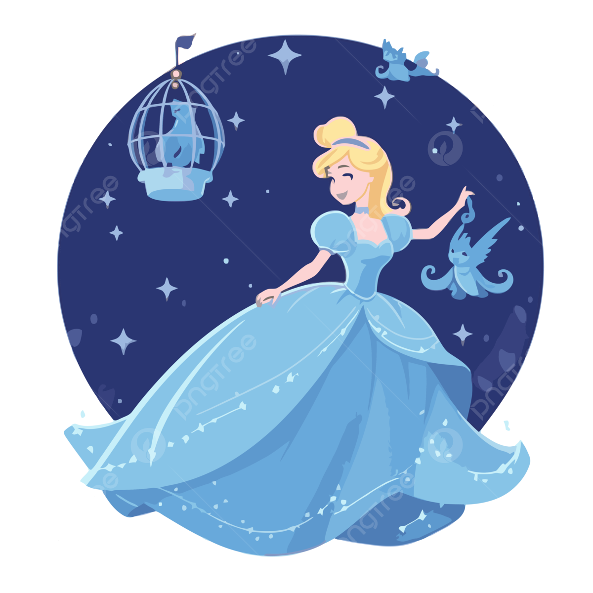 Cinderella clipart disney princess cinderella in blue dress with bird cage cartoon vector cinderella clipart cartoon png and vector with transparent background for free download