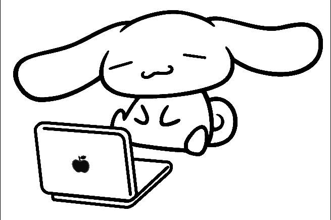 Cinnamoroll with a laptop coloring page