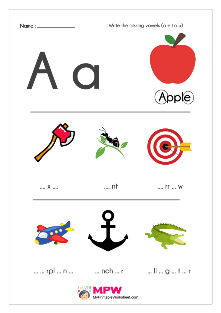 Missing vowel printable worksheets by myprintable on