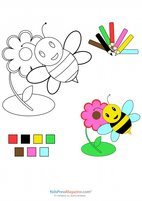 Match up coloring pages â bee and flower