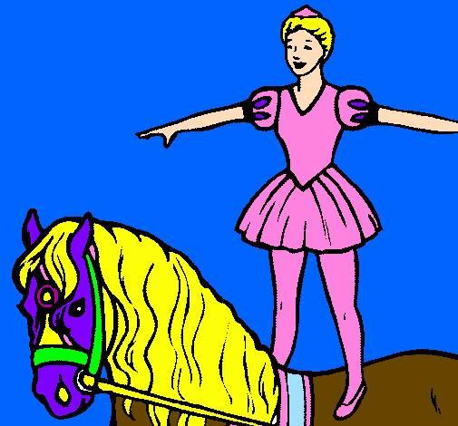 Colored page trapeze artist on a horse painted by lily horse and lily