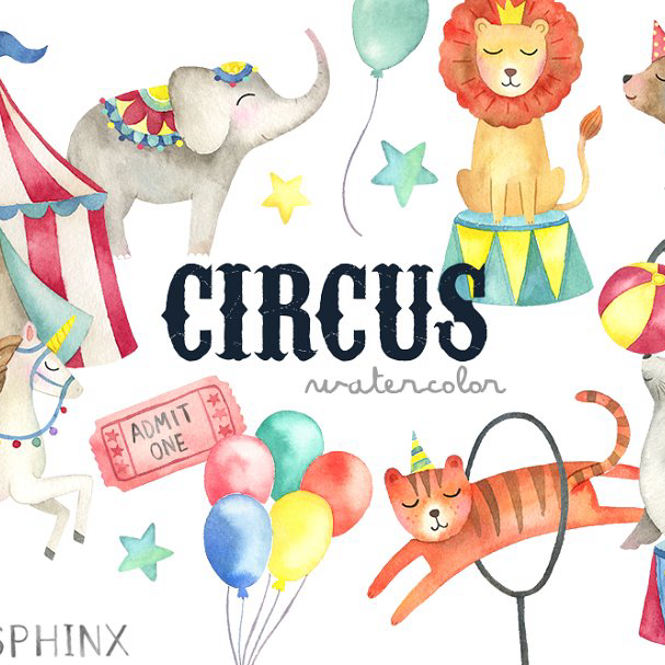 Watercolor circus clipart pack â