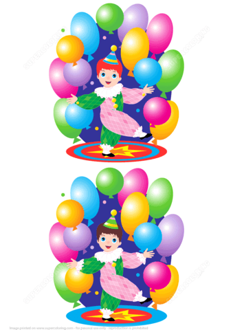 Find differences between the two pictures of little circus clown boy free printable puzzle games