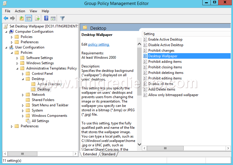 How to deploy desktop wallpaper through group policy in server