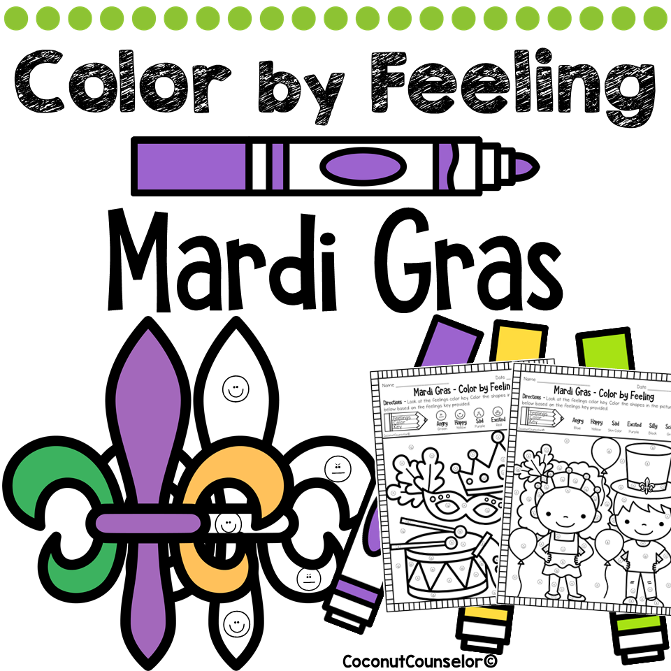 Mardi gras color by feeling worksheets