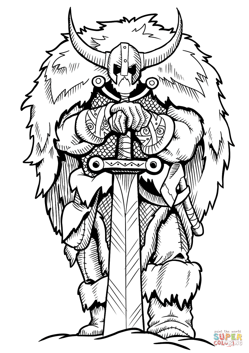 Viking with sword coloring page free printable coloring pages