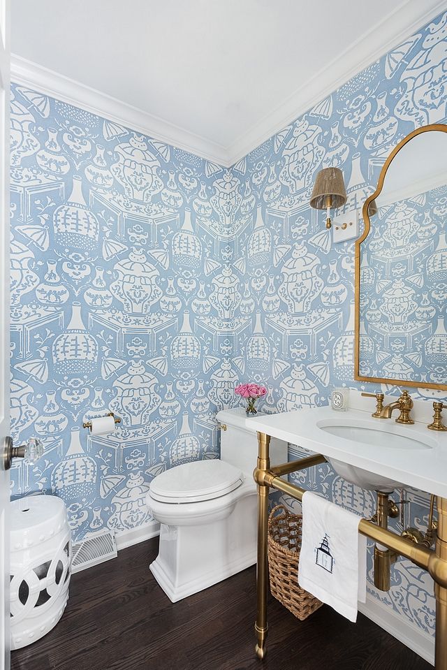 Wallpaper is clarence house the vase in pale blue wallpaper clarencehouse thevase paleblue blue powder rooms trendy bathroom blue and white wallpaper