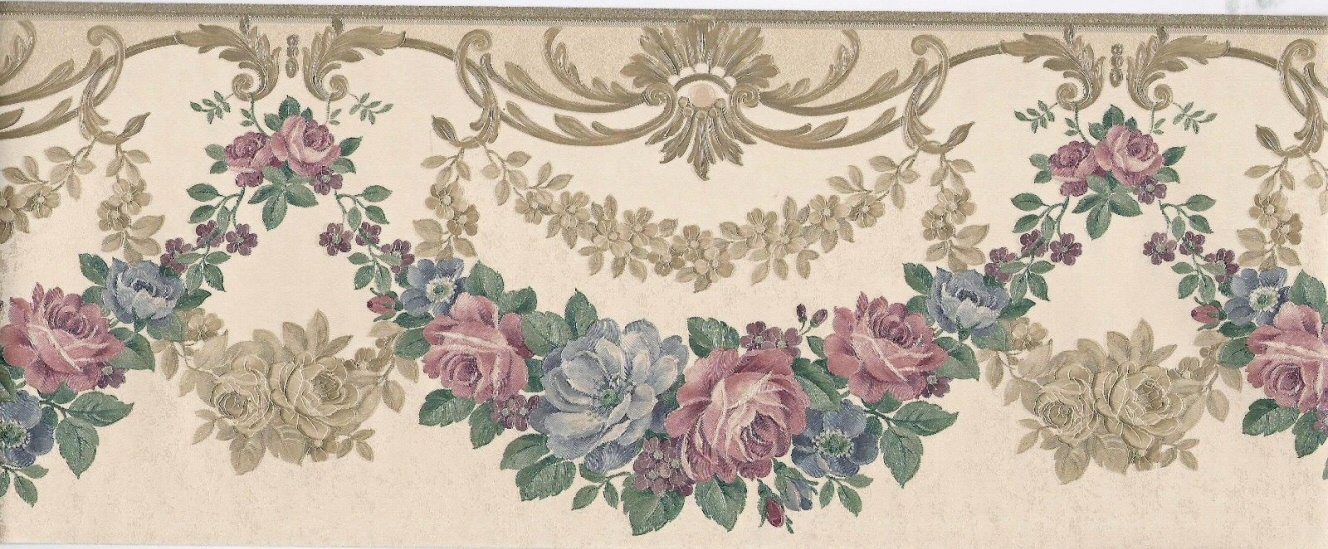 Satin victorian wreath swag wallpaper border bs clearance quantities limited