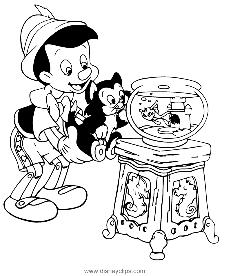 Pinocchio figaro and cleo coloring page