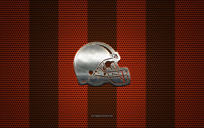 Download wallpapers cleveland browns logo american football club metal emblem brown