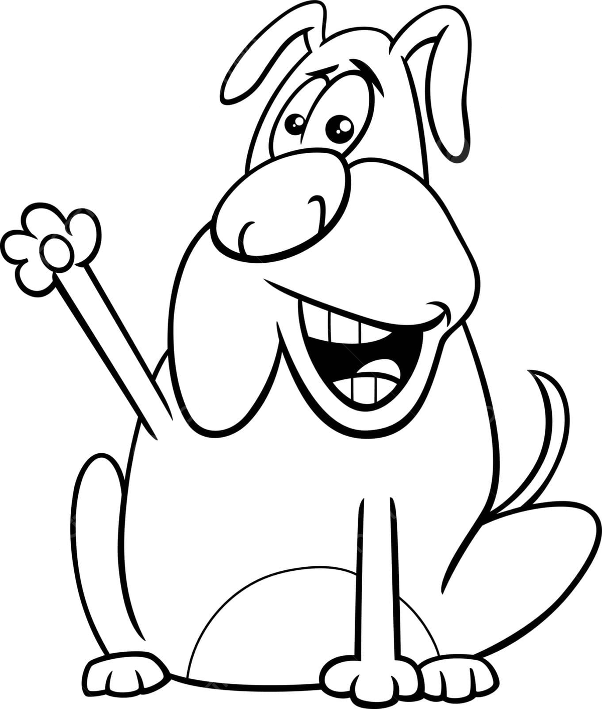 The coloring book page featuring a cartoon dog waving its paw vector happy cheerful graphic png and vector with transparent background for free download