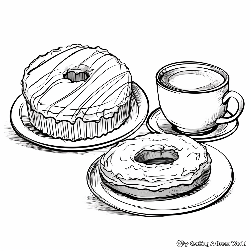 Coffee and donut coloring pages