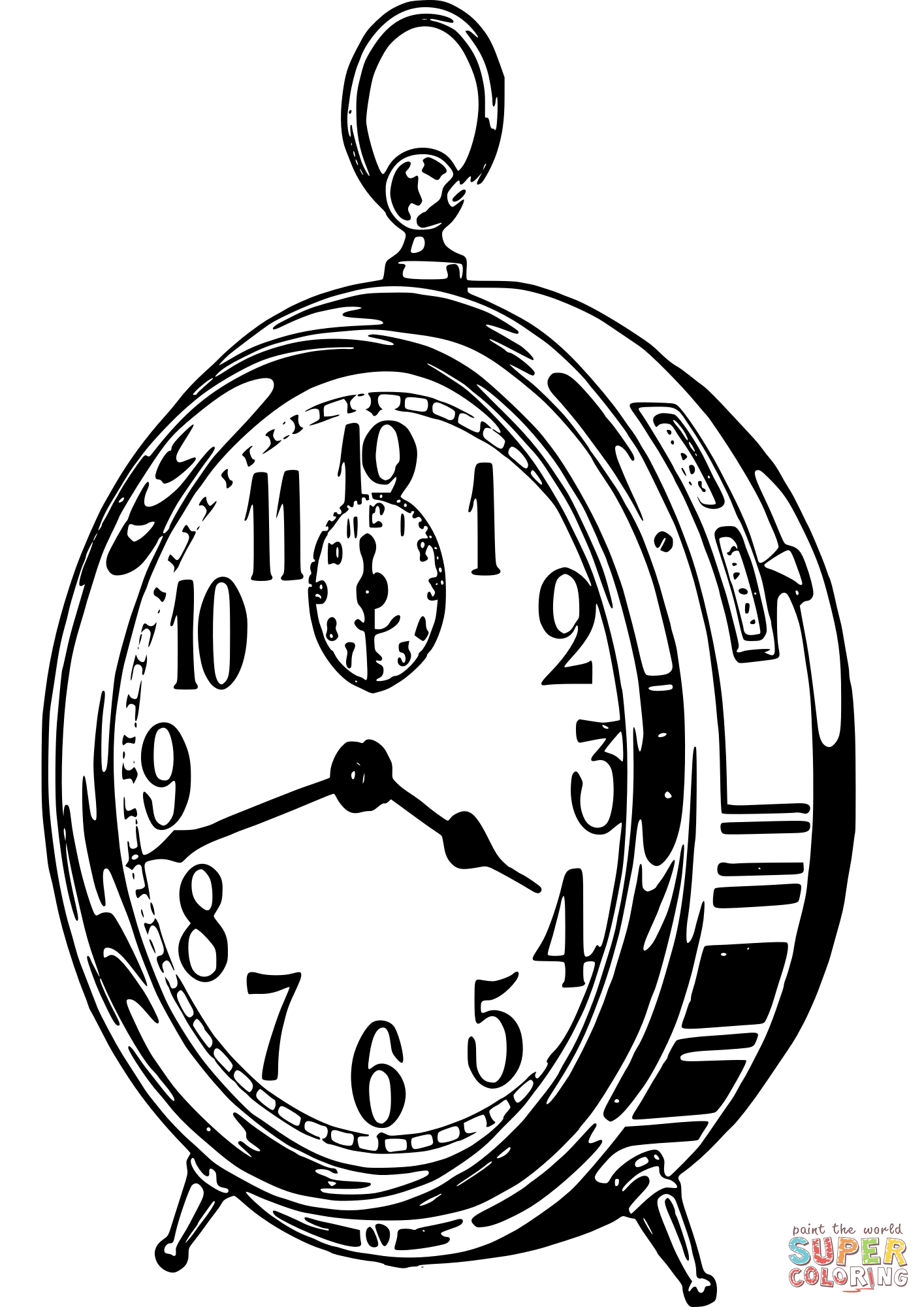 Vintage classic alarm clock coloring page free printable coloring pages