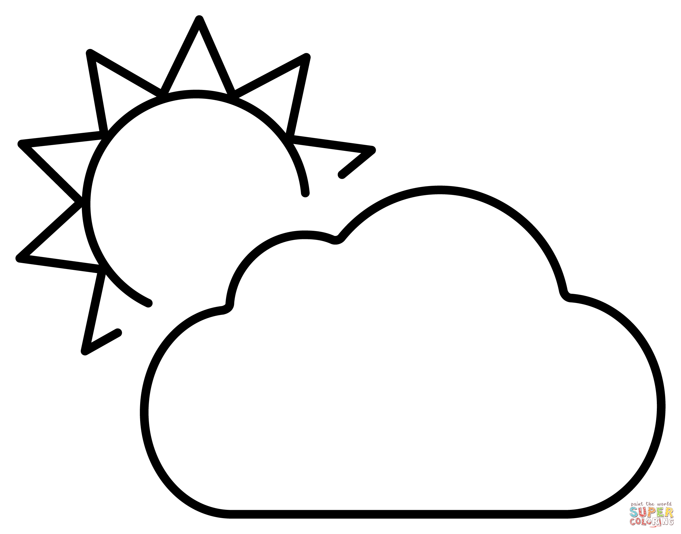 Sun behind cloud emoji coloring page free printable coloring pages