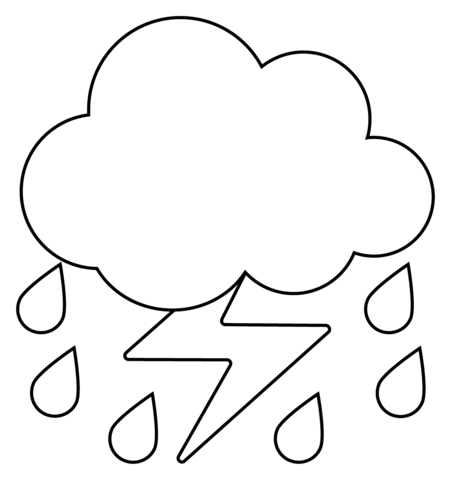 Cloud with lightning and rain emoji coloring page free printable coloring pages