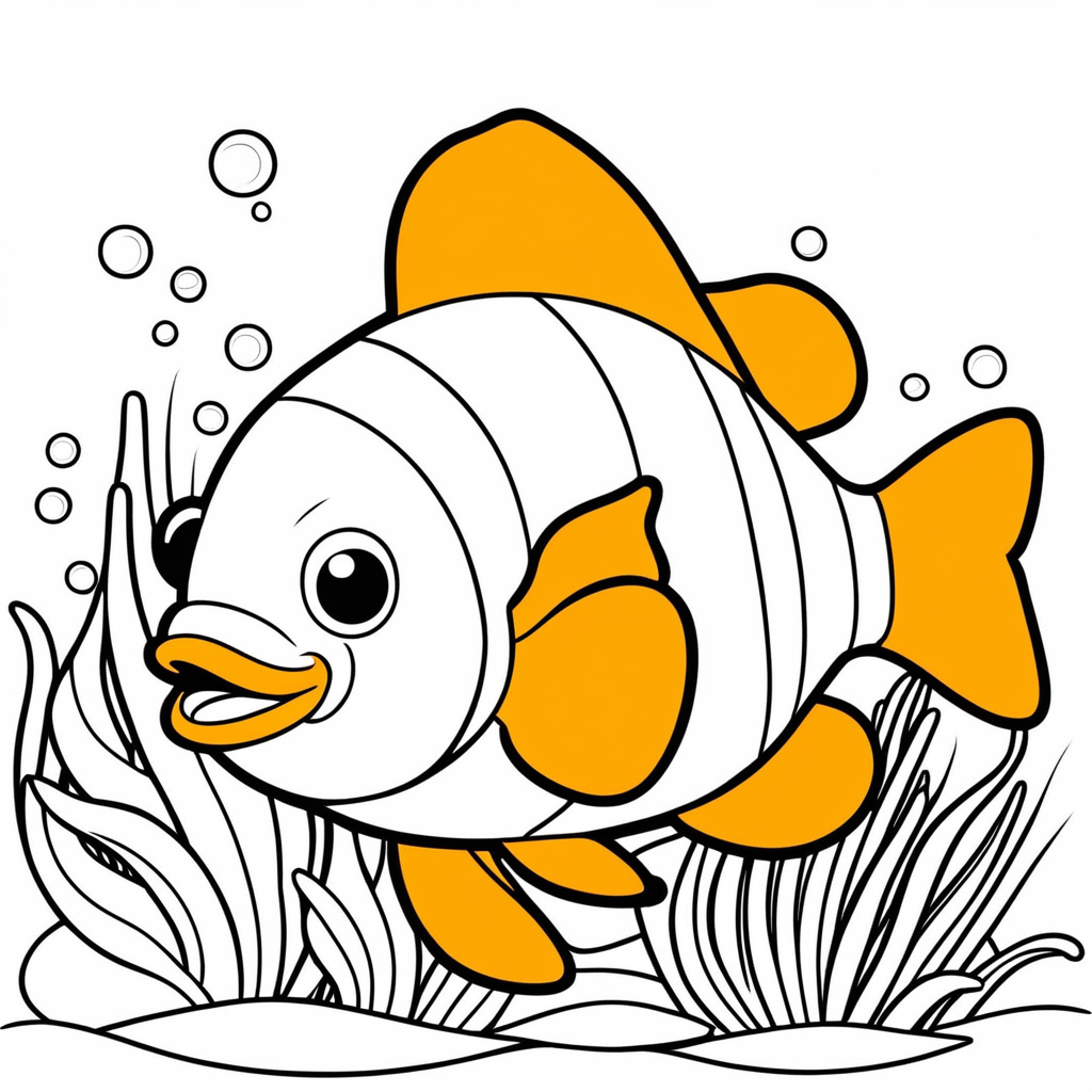 Cute little mermaid holding a clown fish coloring page