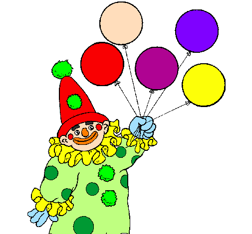 Colored page clown with balloons painted by roberta