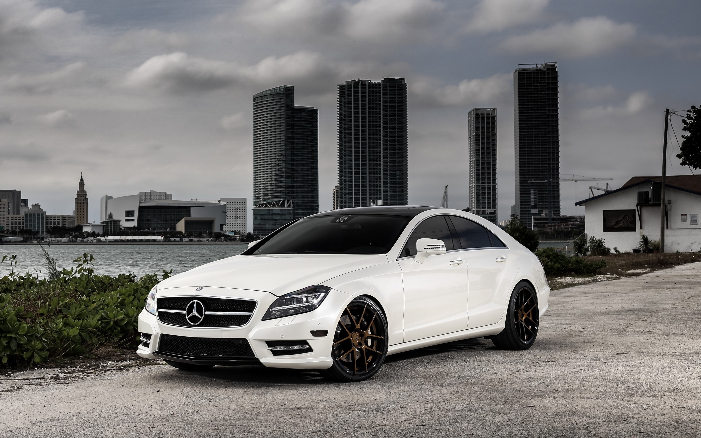 Download wallpapers mercedes cls white luxury sedan german cars tuning cls bronze wheels avant garde wheels for desktop with resolution x high quality hd pictures wallpapers