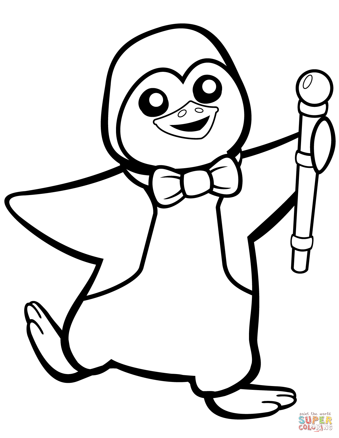 Funny penguin with bow tie coloring page free printable coloring pages