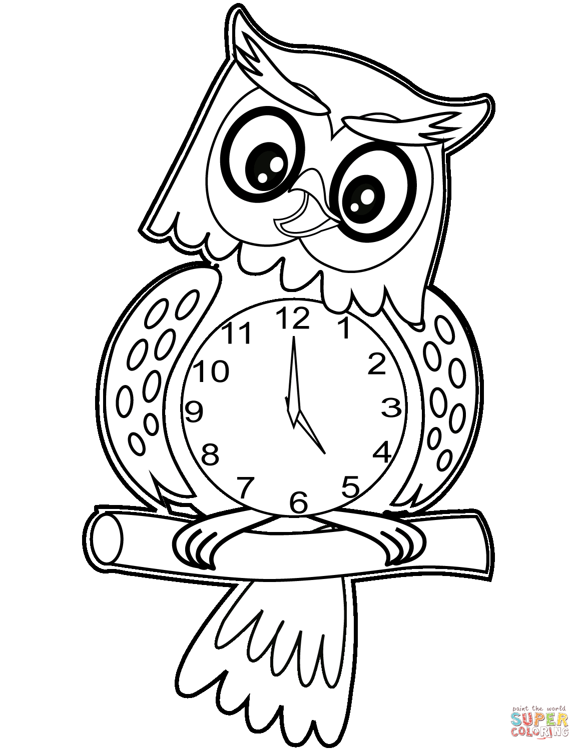 Owl clock coloring page free printable coloring pages