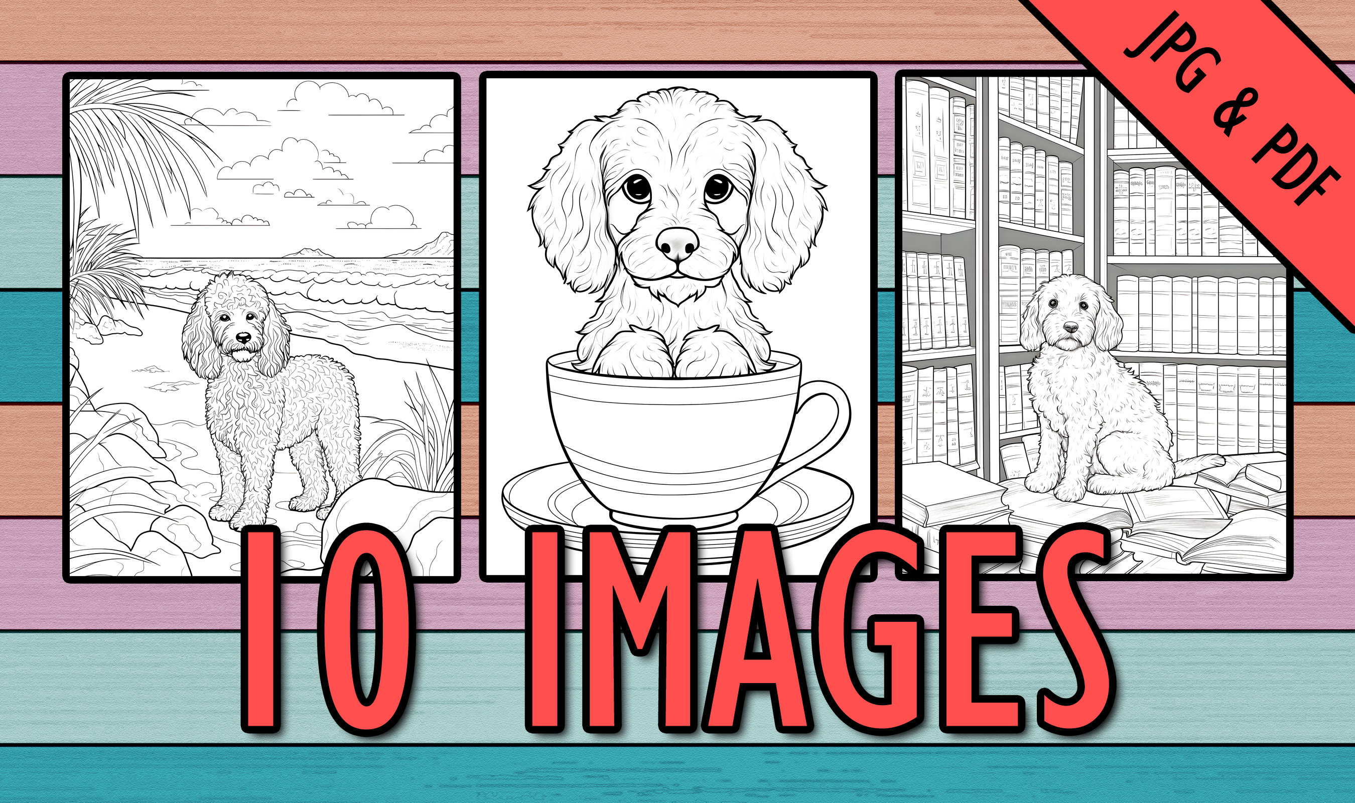 Cockapoo coloring pages set dog coloring pages for adults dog coloring pages printable stress relief coloring pages