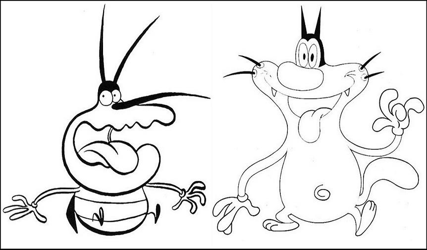 Oggy and the three cockroaches coloring page