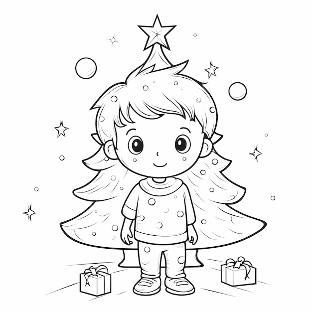 Premium ai image coelon christmas joy simple coloring page of a tree for little ones