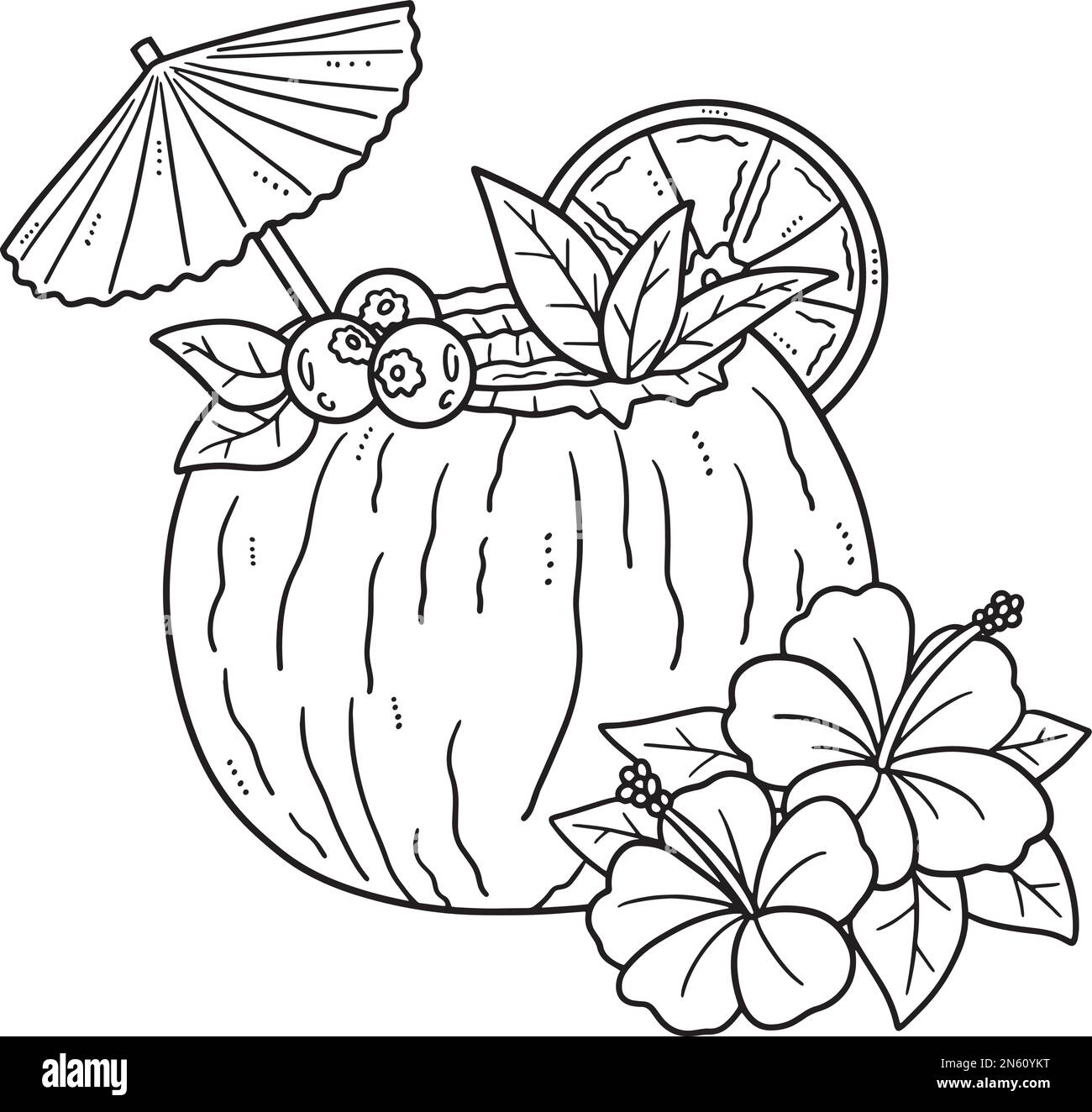 Coconut cocktail isolated coloring page for kids stock vector image art