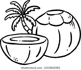 Coconut line coloring page stock illustration