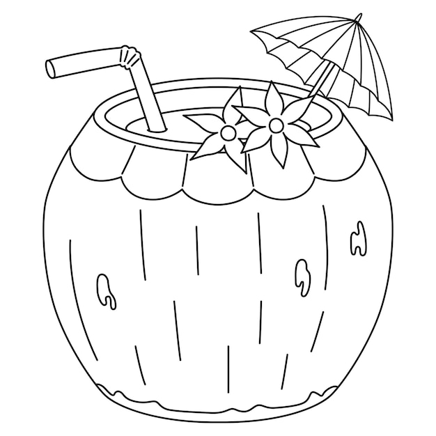 Premium vector a cute and funny coloring page of a coconut drink provides hours of coloring fun for children color this page is very easy suitable for little kids and toddlers