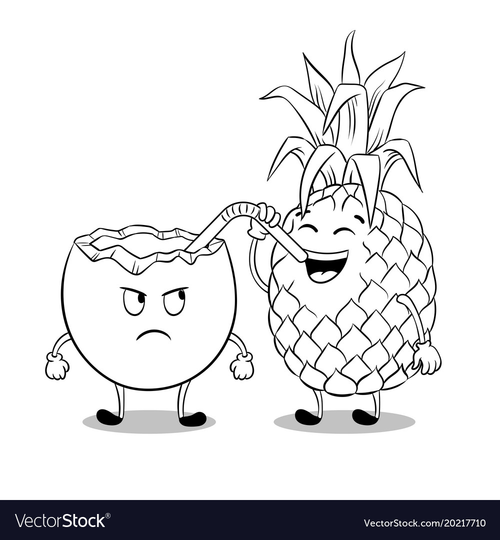 Pineapple drink coconut coloring book royalty free vector
