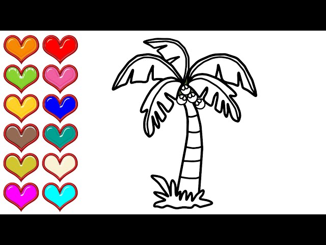 How to draw coconut tree coloring pages learn colors for babies mirza colors kids