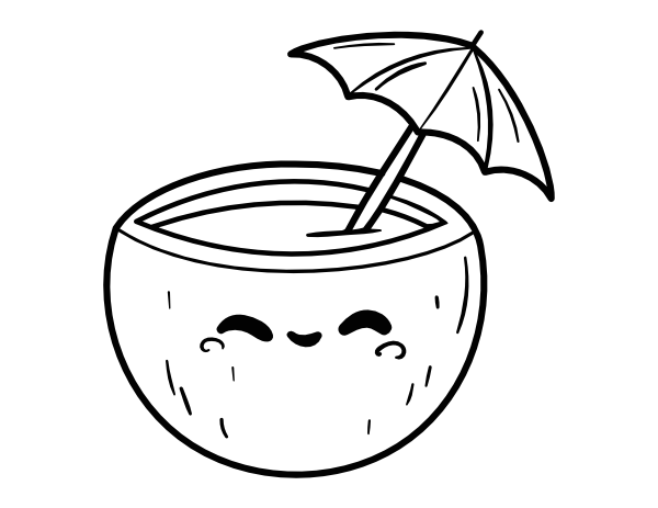 Printable kawaii coconut drink coloring page